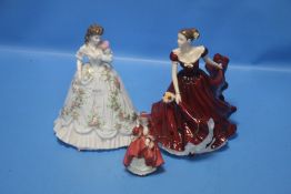 TWO ROYAL DOULTON FIGURINES TO INCLUDE 'TOP O THE HILL' AND 'SOPHIE' TOGETHER WITH A ROYAL WORCESTER