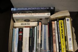 A BOX OF BOOKS ON MYTHS, MYSTERIES, STRANGE PHENOMENA ETC.