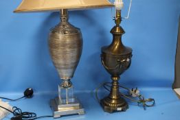 TWO MODERN TABLE LAMPS , ONE WITH A SHADE