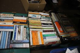 THREE TRAYS OF PAPERBACK BOOKS INCLUDING SCIENCE FICTION AND CLASSICS