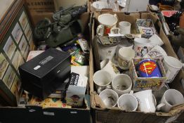 A BOX CONTAINING A COLLECTION OF LIGHTERS, ACTION MAN MOTORCYCLE AND SIDECAR, DIECAST CARS AND