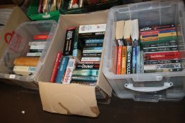 THREE BOXES OF NOVELS TO INCLUDE JEFFREY ARCHER, DICK FRANCIS, DAVID BALDACCI ETC