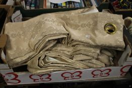 A PAIR OF CREAM CURTAINS W 306 CM DROP 160 CM