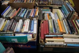 FOUR TRAYS OF BOOKS TO INCLUDE HISTORY AND MILITARY INTEREST (TRAYS NOT INCLUDED)
