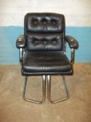 A VINTAGE RETRO CHROME BLACK LEATHER CHAIR