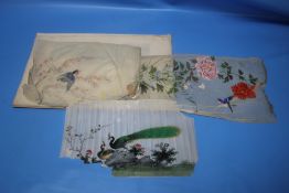 A CHINESE RICE PAPER PAINTING OF A BARGE (HOLE TO CENTRE OF THE PAINTING), 30 cm x 19 cm, together