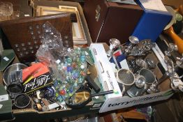 TWO TRAYS OF METALWARE TO INCLUDE TWO MAGNIFYING GLASSES ETC. (TRAYS NOT INCLUDED)