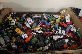A BOX OF DIECAST VEHICLES MAINLY CARS AND VANS BY CORGI, MATCHBOX, LLEDO ETC. (TRAY NOT INCLUDED)
