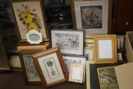 A QUANTITY OF PICTURES, PRINTS AND PHOTO FRAMES