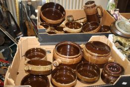 TWO TRAYS OF STONEWARE POTTERY