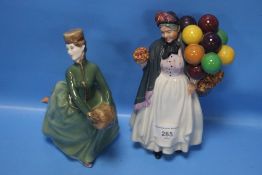 TWO ROYAL DOULTON FIGURINES TO INCLUDE 'BIDDY PENNY FARTHING' AND 'GRACE' (2)