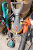 A FLYMO LEAF BLOWER, STRIMMER, STEAM MOP AND PRESSURE WASHER