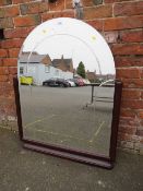 A LARGE DECO STYLE ARCHED WALL MIRROR WITH ETCHED DETAIL H-116 W-92 CM