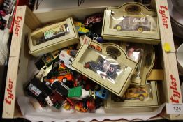 A BOX OF DIE CAST TOY CARS ETC