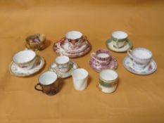A COLLECTION OF ANTIQUE AND LATER CUPS AND SAUCERS ETC TO INCLUDE A ROYAL CROWN DERBY TRIO,