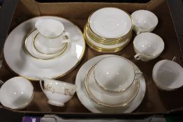 A TRAY OF GILDED MINTON CHINA TO INCLUDE GOLD PANDORA EXAMPLES