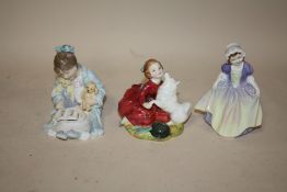 TWO ROYAL DOULTON FIGURES HOME AGAIN HN2167 AND DINKY DO HN1678 AND A ROYAL WORCESTER KATIES DAY