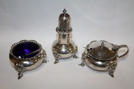 A LARGE HALLMARKED SILVER CONDIMENT SET - APPROX WEIGHT 565.4G