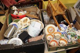 TWO TRAYS OF ASSORTED CERAMICS AND COLLECTABLES TO INCLUDE ADAM'S CUPS AND SAUCERS