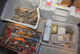 THREE BOXES OF HAND TOOLS ETC PLUS A CASED SAW