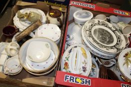 TWO TRAYS OF ASSORTED CERAMICS AND DINNERWARE TO INCLUDE ROYAL WORCESTER EVESHAM