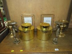 A COLLECTION OF GOLD ORNAMENTS TO INCLUDE CANDLESTICKS ETC (8)