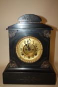 A ANTIQUE SLATE AND MARBLE MANTEL CLOCK