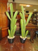 A PAIR OF MODERN FAKE CACTI PLANTS