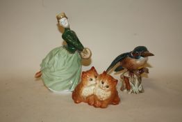 A ROYAL DOULTON GRACE FIGURE HN 2318 TOGETHER WITH A BESWICK 1316 GINGER KITTENS FIGURE AND A