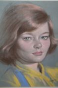 A FRAMED AND GLAZED PASTEL PORTRAIT STUDY OF A YOUNG WOMEN SIGNED WYMM - 30.5 CM BY 38 CM