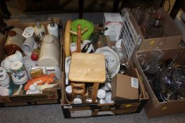 FOUR BOXES OF ASSORTED CERAMICS AND SUNDRIES, GLASSWARE ETC.