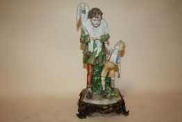 A LARGE CAPODIMONTE LUIGI GIORGIO BENACCHIO FIGURE OF FATHER & SON WITH DOG - TRIAD ON ORMOLU