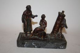 A COLD PAINTED BRONZE FIGURATIVE TABLE LIGHTER ON MARBLE BASE