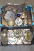 TWO TRAYS OF METALWARE TO INCLUDE SILVER PLATED WARE