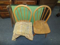 A PAIR OF VINTAGE HOOPBACK CHAIRS, WITH A STICK , LARGE TRAY, SMALL EASTERN RUG AND CARD TABLE (6)