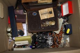 A BOX OF ASSORTED COSTUME JEWELLERY