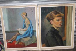 A FRAMED OIL ON BOARD PORTRAIT STUDY OF A LADY SIGN L ARROWSMITH TOGETHER WITH A OIL OF A SEATED