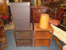 A FAUX CROCODILE SKIN OCCASIONAL STAND TOGETHER WITH A SIMILAR STAND BOX AND BIN (4)