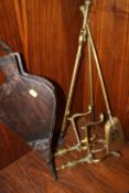 A SET OF THREE ANTIQUE BRASS FIRE IRONS TOGETHER WITH A PAIR OF BRASS FIRE DOGS AND A SET OF STUDDED
