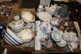 THREE BOXES OF ASSORTED CHINA AND CERAMIC TO INCLUDE CABINET PLATES, FLORAL TEA AND COFFEE POTS -