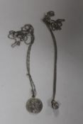 A SILVER ST CHRISTOPHER PENDANT ON CHAIN TOGETHER WITH A GEMSET EXAMPLE - APPROX WEIGHT 5.9G