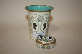 A HALCYON DAYS ENAMEL CUP AND MATCHING PILL BOX