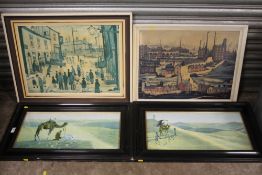TWO FRAMED L. S LOWRY PRINTS, TOGETHER WITH A PAIR OF EGYPTIAN SCENE PRINTS (4)