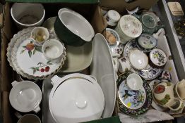 TWO TRAYS OF ASSORTED CERAMICS TO INCLUDE ROYAL WORCESTER, WADE BASS ALE JUG, ROYAL DOULTON ETC