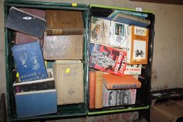 TWO BOXES OF VINTAGE BOOKS TO INCLUDE WAR AND COOKERY INTEREST (PLASTIC TRAYS NOT INCLUDED)