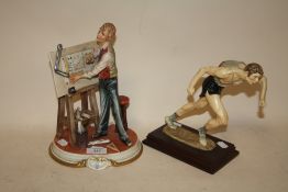 A CAPO DIMONTE LA MEDEA CERAMIC FIGURE TOGETHER WITH A RESIN RUNNING MAN FIGURE WITH SIGNATURE TO