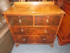 A VINTAGE WALNUT CROSSBANDED FOUR DRAWER CHEST-96 W-92 CM