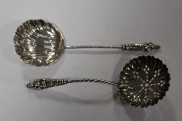 TWO HALLMARKED SILVER FIGURE TOPPED SIFTER SPOONS