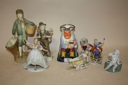A SPODE TOBY JUG TOGETHER WITH A COLLECTION OF ASSORTED FIGURES TO INCLUDE A STAFFORDSHIRE STYLE DOG