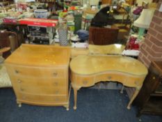 A FRENCH STYLE KIDNEY SHAPED DRESSING TABLE AND BOW FRONTED CHEST (2)